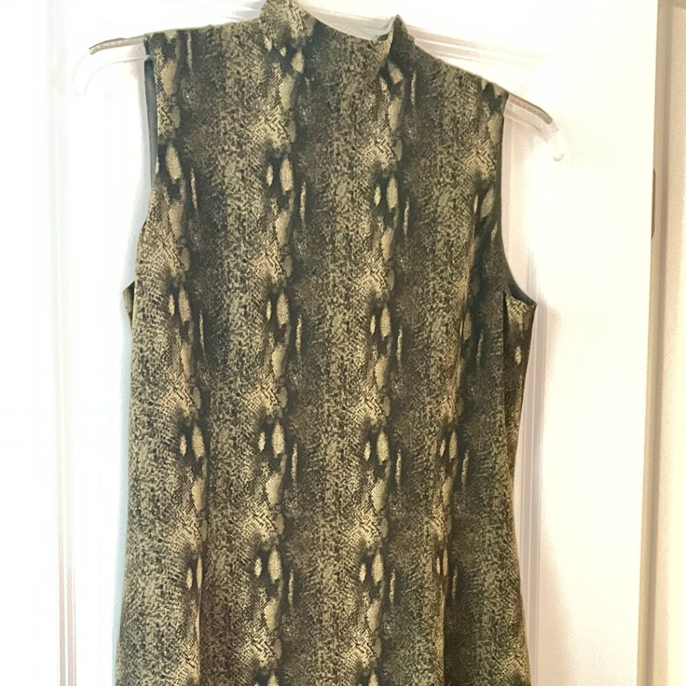 Dana Buchman 100% Silk Snake Print Sleeveless Mock Neck Sheath Dress 12